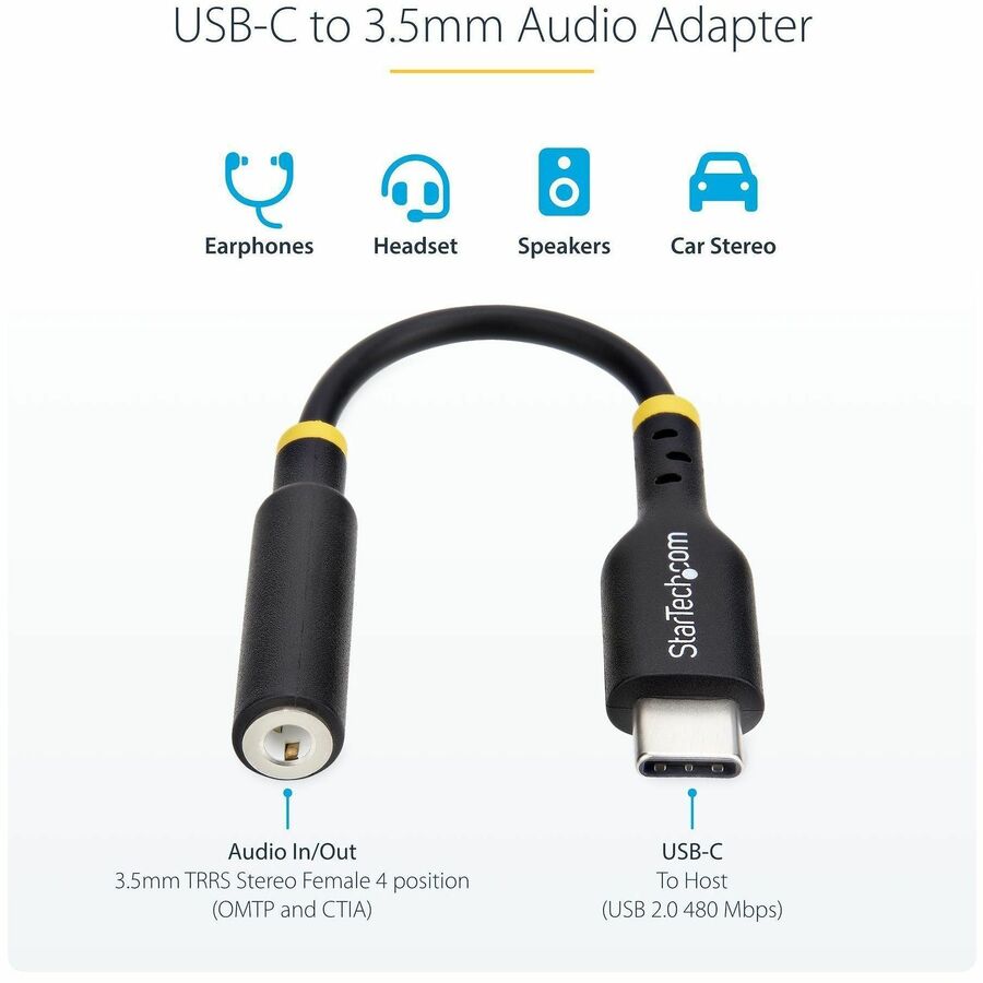 StarTech.com USB-C to 3.5mm Audio Adapter with 32-bit DAC for Laptop, Phone, and Tablet