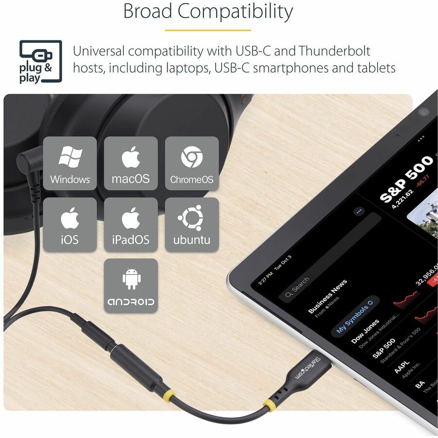 StarTech.com USB-C to 3.5mm Audio Adapter with 32-bit DAC for Laptop, Phone, and Tablet