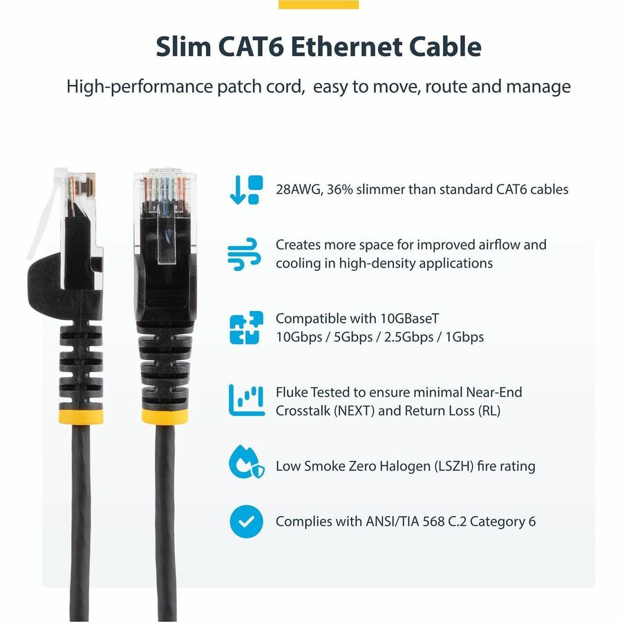 StarTech.com 2ft Blue Slim CAT6 Ethernet Cable with Snagless RJ45 Connectors - UTP, LSZH Jacket, 28AWG Bare Copper, Supports PoE++