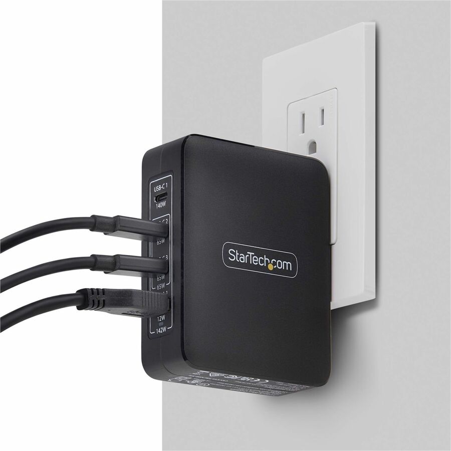 StarTech.com 140W USB-C GaN Wall Charger with 3 USB-C and 1 USB-A Ports for MacBook, Dell, Samsung Devices
