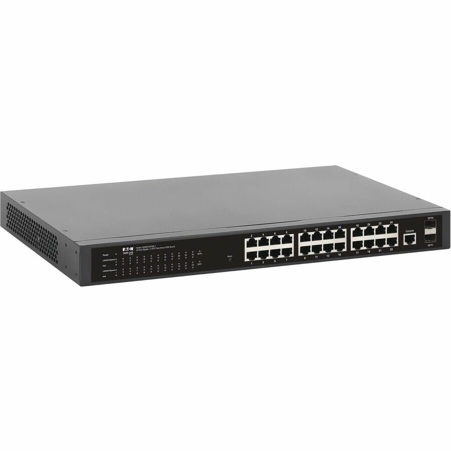 Eaton Tripp Lite Series 24-Port Managed Gigabit Ethernet Switch with PoE+ - Layer 2, 1 Gbps, 2x GbE SFP Ports, 370W PoE, 1U Rack/Desktop