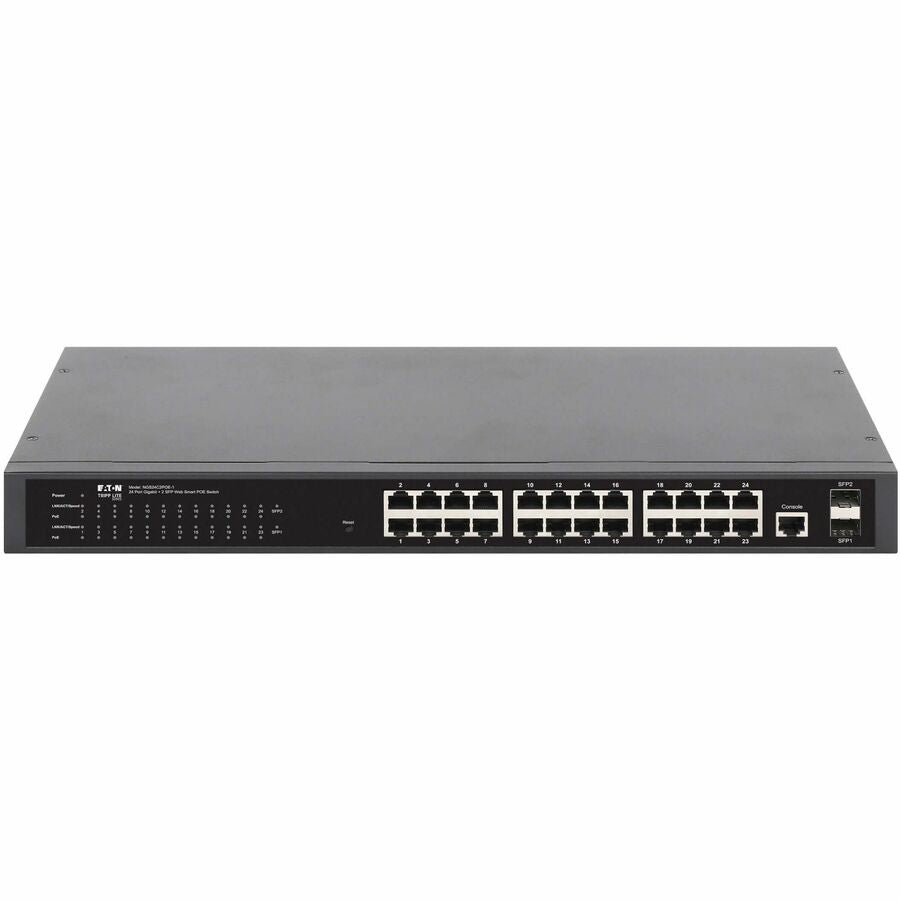 Eaton Tripp Lite Series 24-Port Managed Gigabit Ethernet Switch with PoE+ - Layer 2, 1 Gbps, 2x GbE SFP Ports, 370W PoE, 1U Rack/Desktop