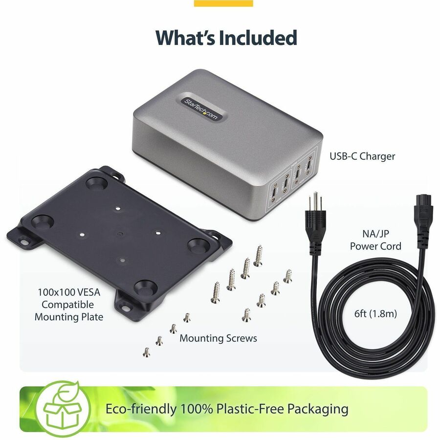 StarTech.com 240W USB-C GaN Desk Charger with 4 Ports and Security Locking - Ideal for Modern Workspaces