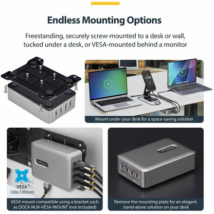 StarTech.com 240W USB-C GaN Desk Charger with 4 Ports and Security Locking - Ideal for Modern Workspaces