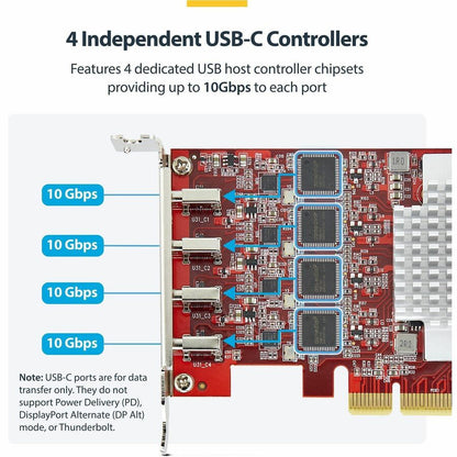 StarTech.com 4-Port USB Type-C PCIe Expansion Card with USB 3.2 Gen 2 (10Gbps) - Internal PCI Express 3.0 Adapter