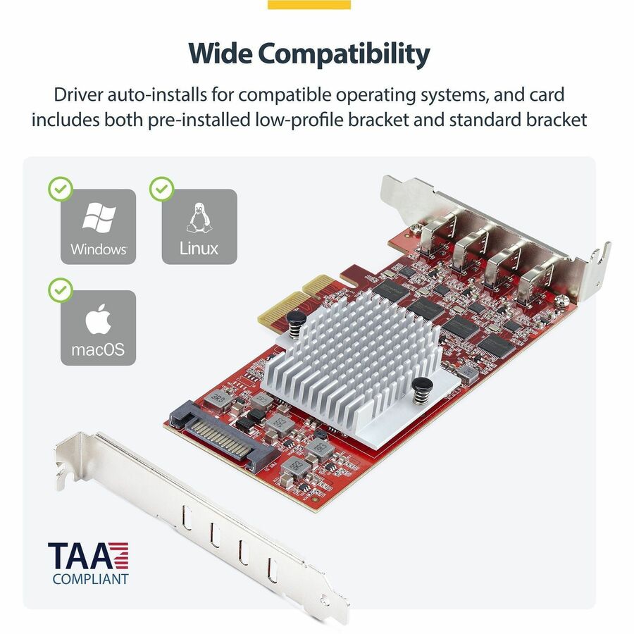 StarTech.com 4-Port USB Type-C PCIe Expansion Card with USB 3.2 Gen 2 (10Gbps) - Internal PCI Express 3.0 Adapter