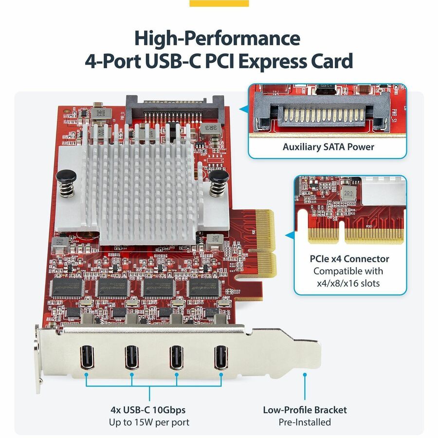 StarTech.com 4-Port USB Type-C PCIe Expansion Card with USB 3.2 Gen 2 (10Gbps) - Internal PCI Express 3.0 Adapter
