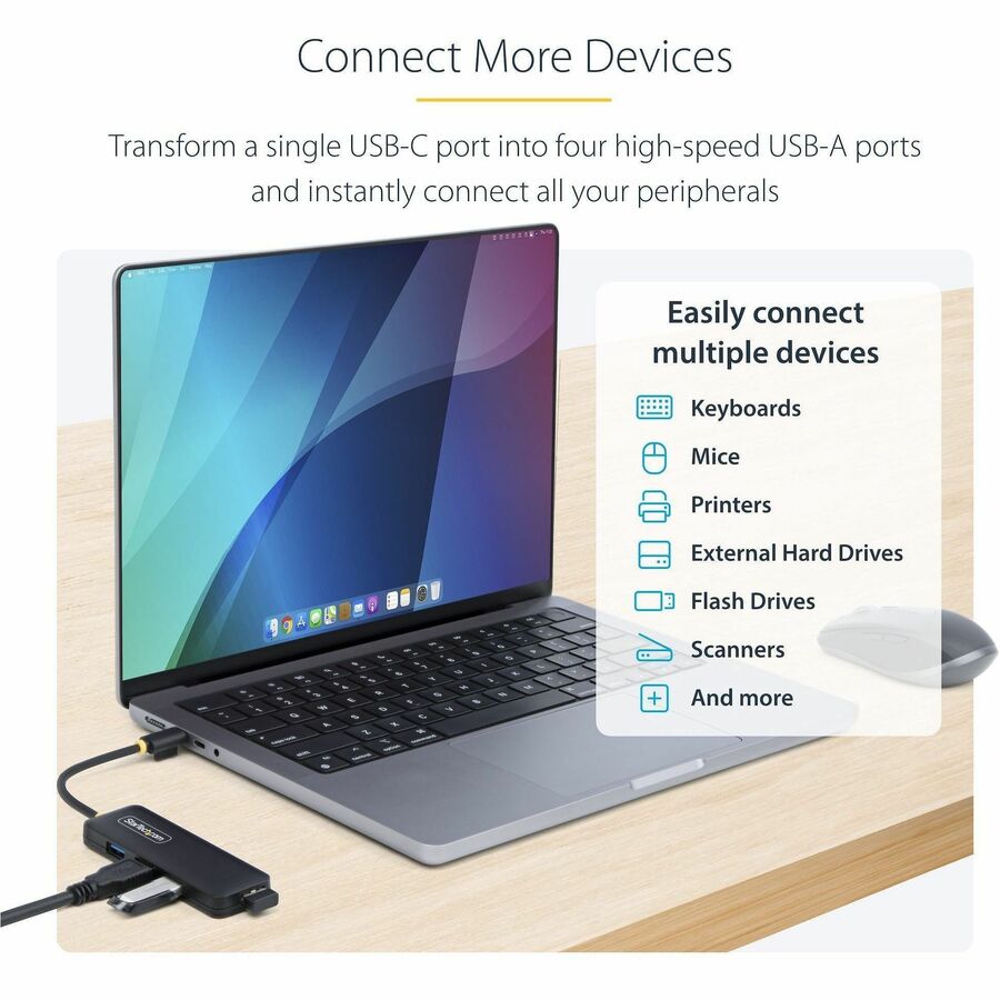 StarTech.com 4-Port USB-C Hub H5C4A-USB-HUB – Portable USB 3.0 Expansion for Laptops and Desktops