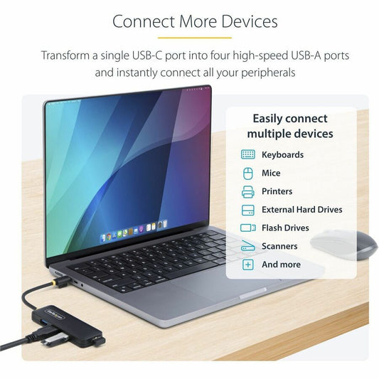 StarTech.com 4-Port USB-C Hub H5C4A-USB-HUB – Portable USB 3.0 Expansion for Laptops and Desktops