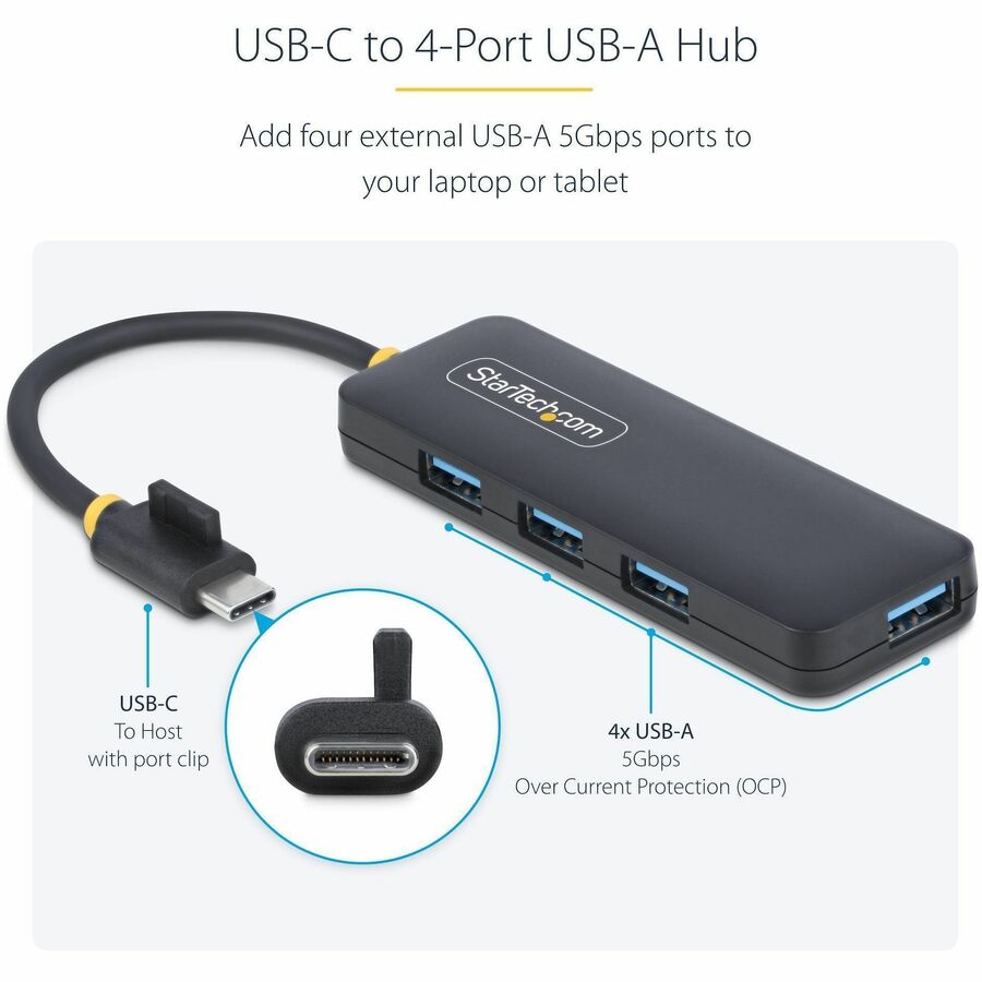 StarTech.com 4-Port USB-C Hub H5C4A-USB-HUB – Portable USB 3.0 Expansion for Laptops and Desktops
