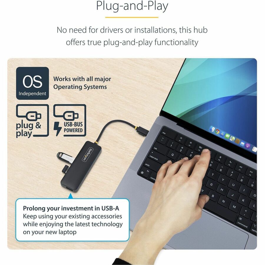StarTech.com 4-Port USB-C Hub H5C4A-USB-HUB – Portable USB 3.0 Expansion for Laptops and Desktops
