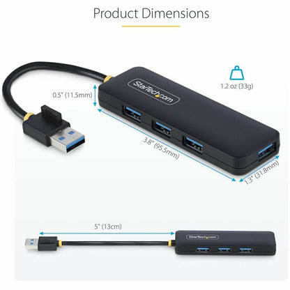 StarTech.com 4-Port USB 3.0 Hub - Compact, Bus-Powered Multi-Device Expansion for Laptops and Desktops