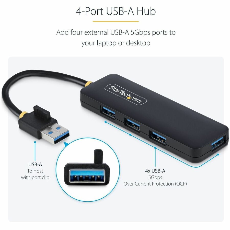 StarTech.com 4-Port USB 3.0 Hub - Compact, Bus-Powered Multi-Device Expansion for Laptops and Desktops