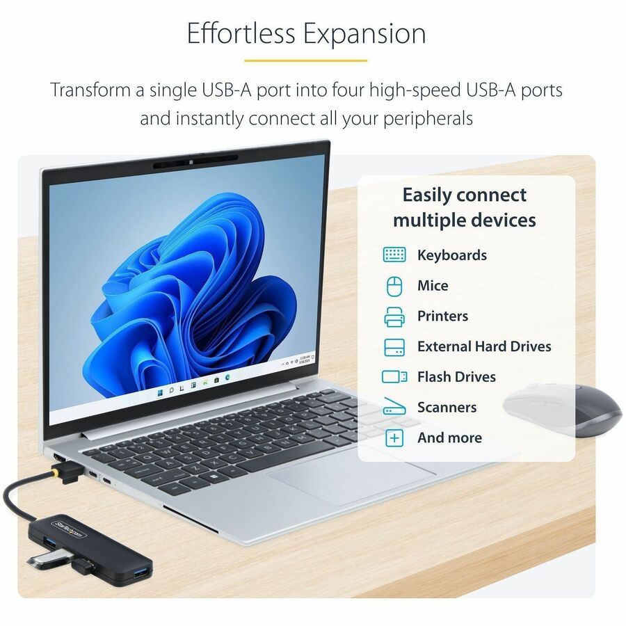 StarTech.com 4-Port USB 3.0 Hub - Compact, Bus-Powered Multi-Device Expansion for Laptops and Desktops