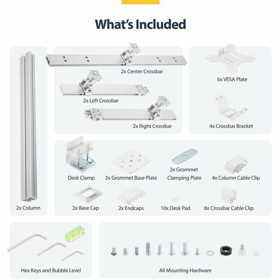 StarTech.com Six-Monitor Desk Mount with Crossbar for 17-32 inch Displays, Dual-Column Aluminum Support