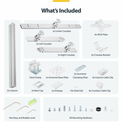 StarTech.com Six-Monitor Desk Mount with Crossbar for 17-32 inch Displays, Dual-Column Aluminum Support