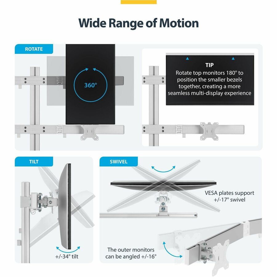 StarTech.com Six-Monitor Desk Mount with Crossbar for 17-32 inch Displays, Dual-Column Aluminum Support
