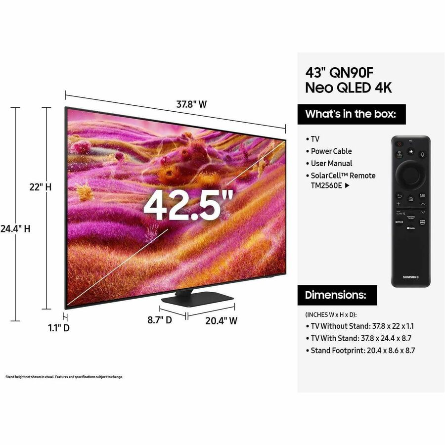 Samsung QN43QN90FAF 43-Inch 4K UHD Smart LED-LCD TV with Neo QLED and HDR
