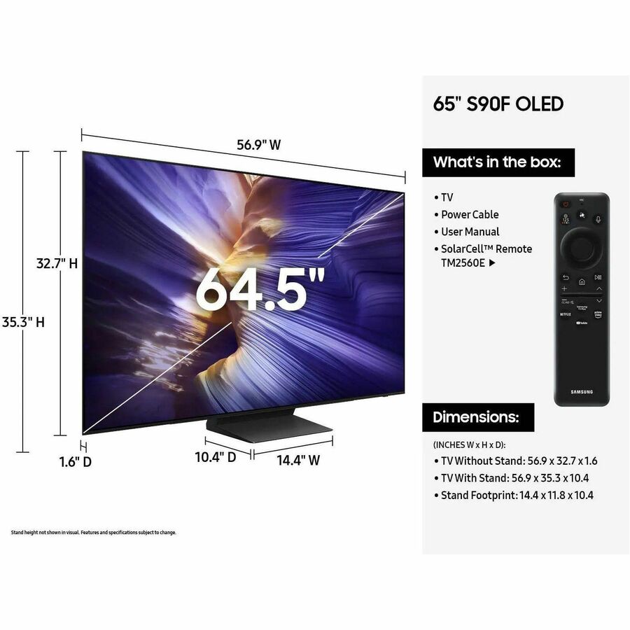 Samsung S90F QN65S90FAF 64.5-inch 4K UHD Smart OLED TV with AI Picture Enhancement and Gaming Features
