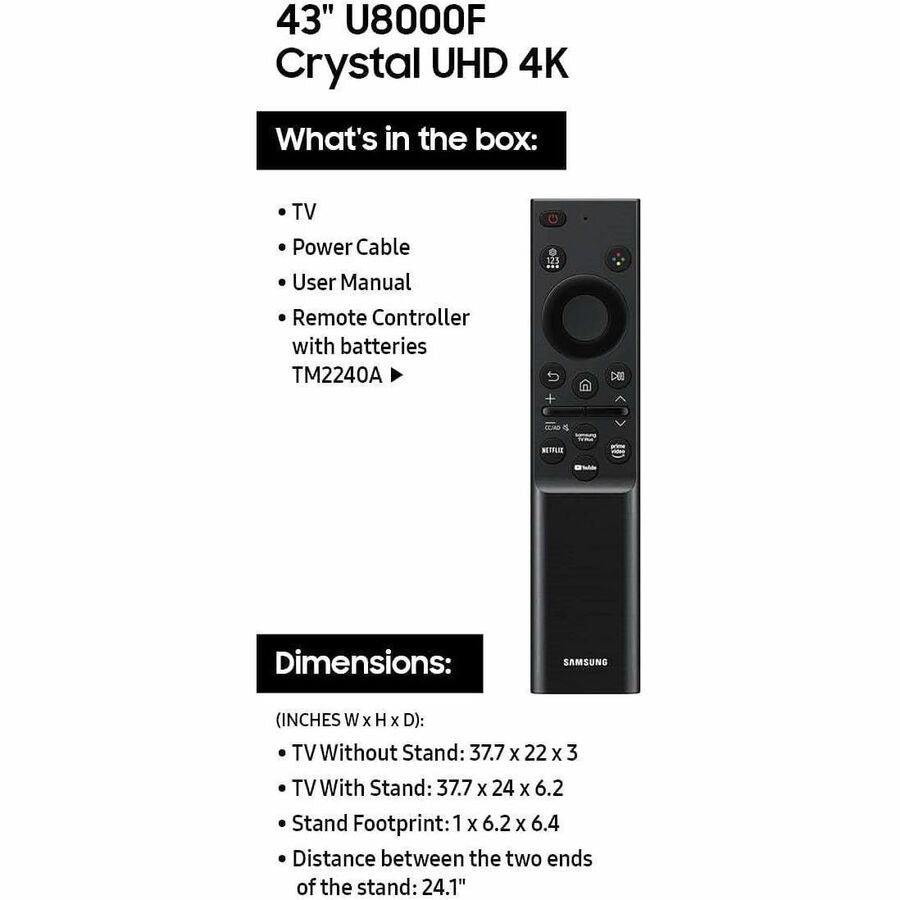 Samsung Crystal UN43U8000FF 43-Inch 4K UHD Smart LED-LCD TV with HDR and Wireless Connectivity