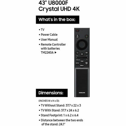 Samsung Crystal UN43U8000FF 43-Inch 4K UHD Smart LED-LCD TV with HDR and Wireless Connectivity
