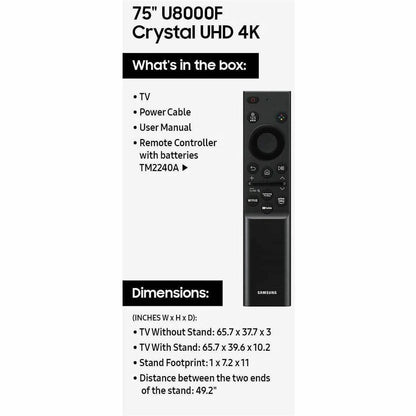Samsung Crystal UN75U8000FF 75-Inch 4K UHD Smart LED-LCD TV with HDR