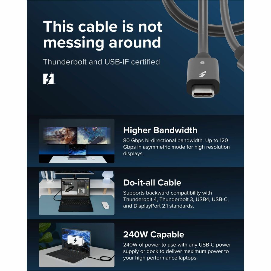 Plugable Thunderbolt 5 Cable with 80Gbps Data Transfer and 240W Charging (TBT5-240W1M)