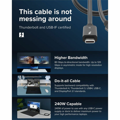 Plugable Thunderbolt 5 Cable with 80Gbps Data Transfer and 240W Charging (TBT5-240W1M)