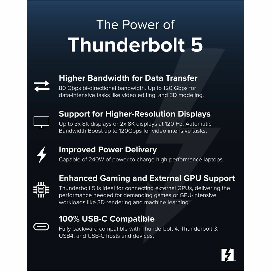 Plugable Thunderbolt 5 Cable with 80Gbps Data Transfer and 240W Charging (TBT5-240W1M)