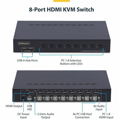 StarTech.com 8-Port HDMI KVM Switch with 4K 60Hz Support and Rack Mount Kit
