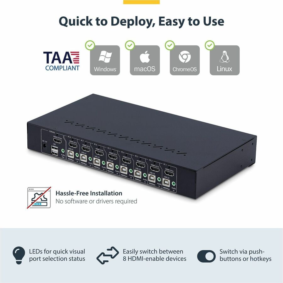 StarTech.com 8-Port HDMI KVM Switch with 4K 60Hz Support and Rack Mount Kit