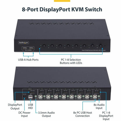 StarTech.com 8-Port DisplayPort KVM Switch R8AD122-KVM-SWITCH with 4K 60Hz Support and Rack Mount Kit