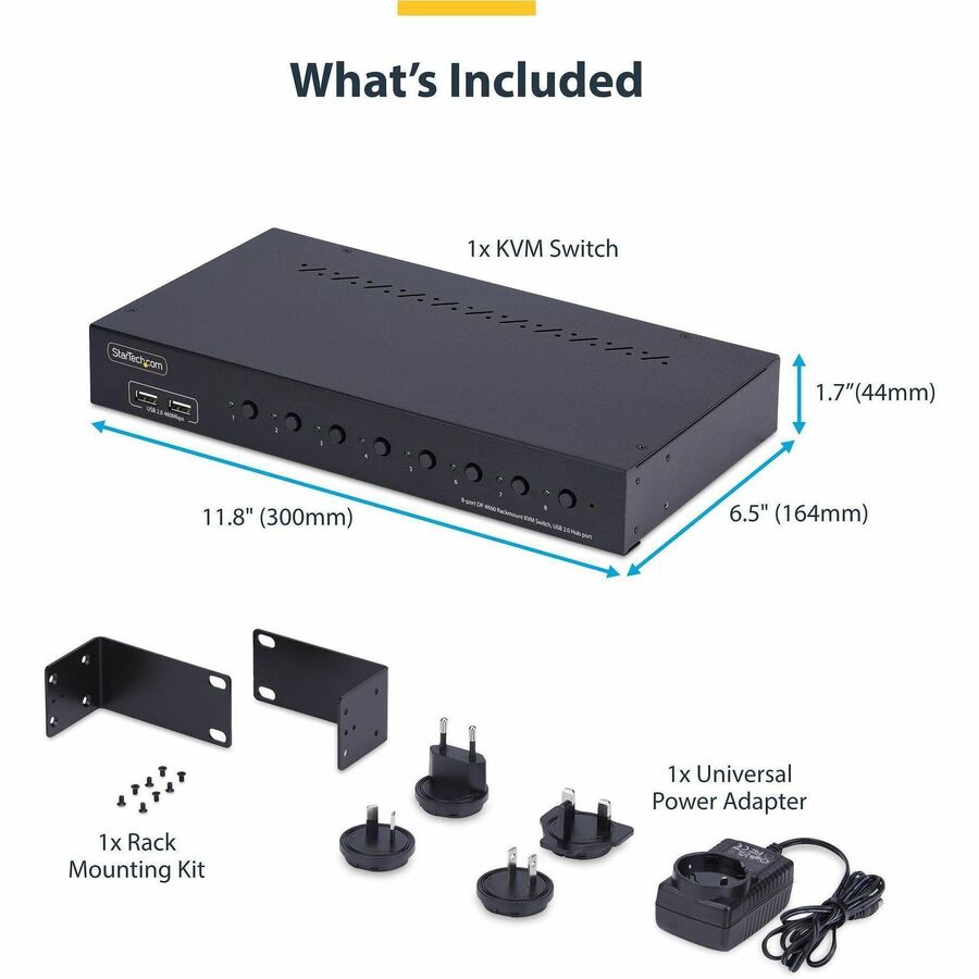StarTech.com 8-Port DisplayPort KVM Switch R8AD122-KVM-SWITCH with 4K 60Hz Support and Rack Mount Kit
