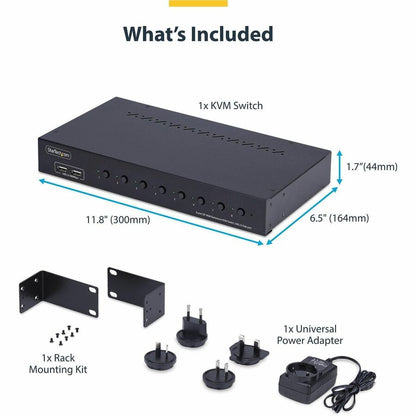 StarTech.com 8-Port DisplayPort KVM Switch R8AD122-KVM-SWITCH with 4K 60Hz Support and Rack Mount Kit