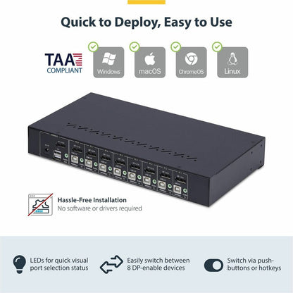 StarTech.com 8-Port DisplayPort KVM Switch R8AD122-KVM-SWITCH with 4K 60Hz Support and Rack Mount Kit