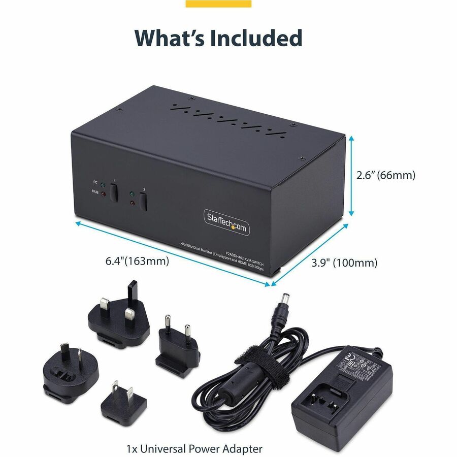 StarTech.com 2-Port Dual-Monitor DisplayPort and HDMI KVM Switch with 4K Support and USB Hub