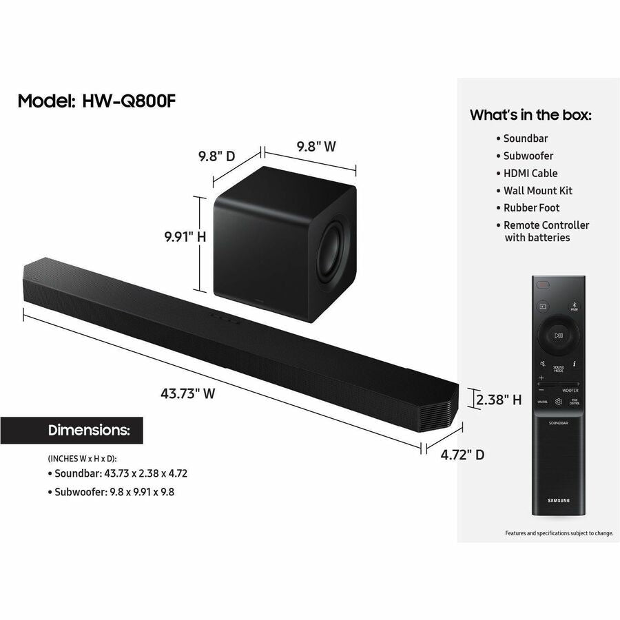 Samsung HW-Q800F 5.1.2 Channel Sound Bar with Dolby Atmos and Wireless Surround