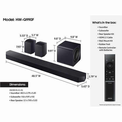 Samsung HW-Q990F 11.1.4 Channel Soundbar with Dolby Atmos and Wireless Rear Speakers