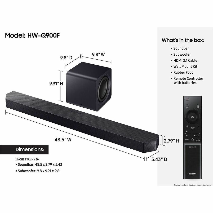 Samsung HW-Q900F 7.1.2 Channel Smart Sound Bar with Wireless Subwoofer and Dolby Atmos