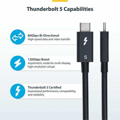 StarTech.com 3ft Thunderbolt 5 Cable TBLT5MM1M240W for High-Performance Data and Video Transfer
