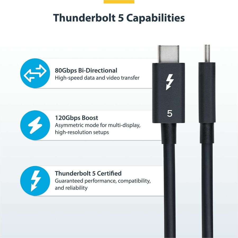 StarTech.com 1.5ft Thunderbolt 5 Cable TBLT5MM50CM240W for High-Performance Data and Video Transfer