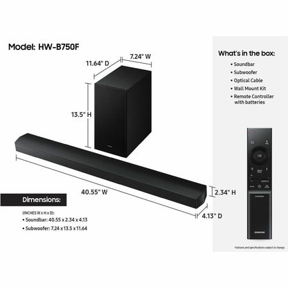 Samsung HW-B750F/ZA 5.1 Channel Soundbar with Wireless Subwoofer and Dolby Digital - Black