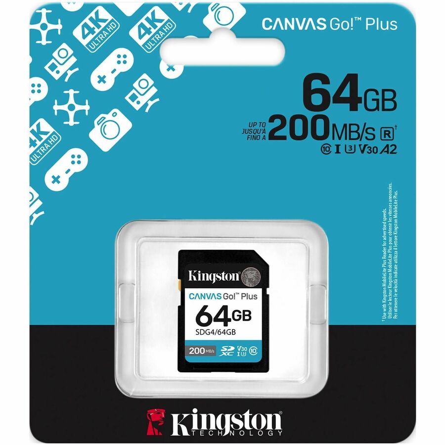 Kingston Canvas Go! Plus 64GB SDXC UHS-I U3 V30 Memory Card