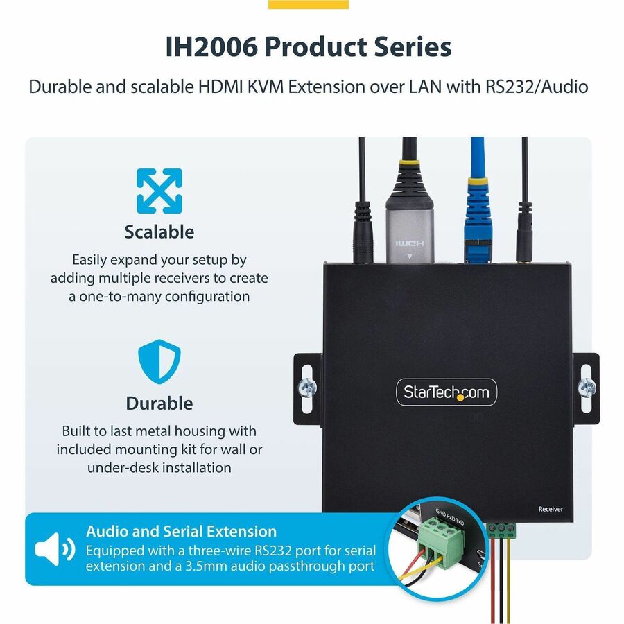 StarTech.com HDMI KVM Extender Over IP Network, 4K 60Hz, Driverless Transmitter/Receiver Kit