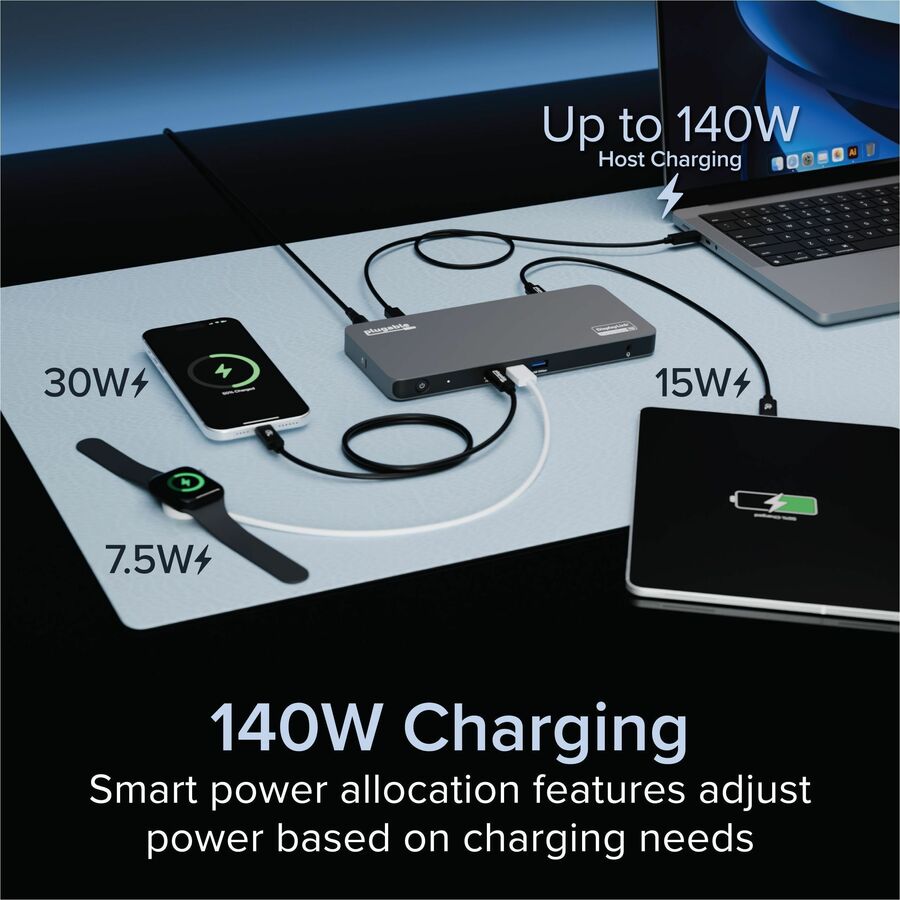 Plugable USB-C 5-Display Docking Station with HDMI 2.1 and 140W Charging for MacBook and Windows Laptops