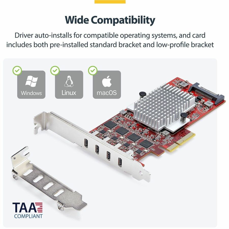 StarTech.com 4-Port USB Type-C PCIe Expansion Card - USB 3.2 Gen 2, 10Gbps, Internal PCI Express Adapter