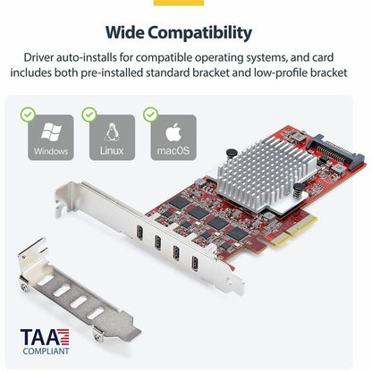 StarTech.com 4-Port USB Type-C PCIe Expansion Card - USB 3.2 Gen 2, 10Gbps, Internal PCI Express Adapter