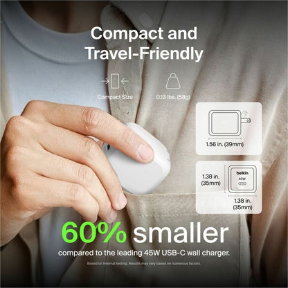 Belkin BoostCharge 45W Compact USB-C Wall Charger - Fast Charging for iPhone, Galaxy, and More