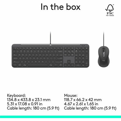 Logitech Signature Slim MK625 Wired Keyboard & Mouse Combo – Full-Size, Multi-OS, Graphite