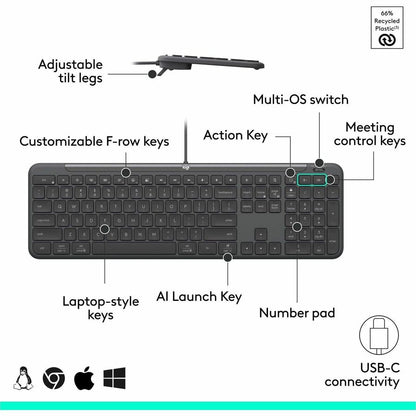 Logitech Signature Slim MK625 Wired Keyboard & Mouse Combo – Full-Size, Multi-OS, Graphite